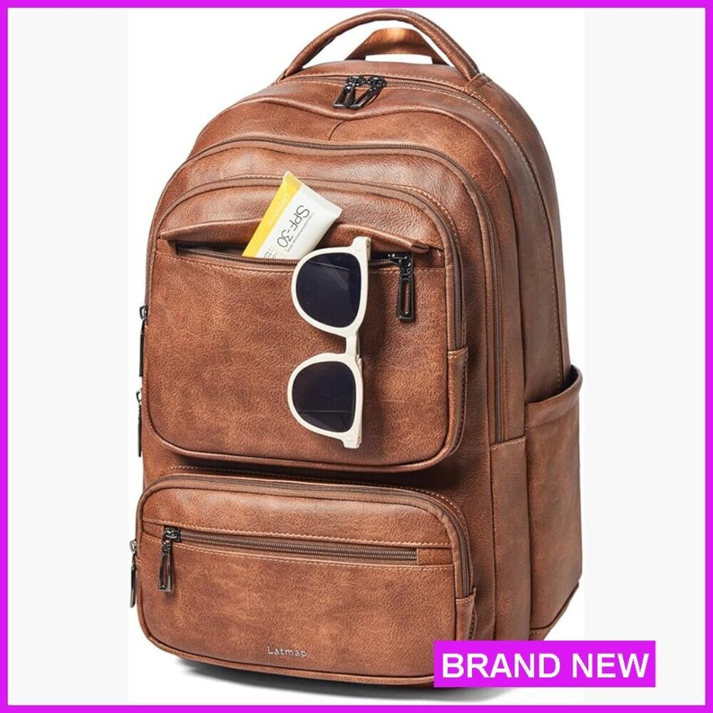 Large Leather Backpack Purse Laptop Bag Travel Work College Modern Casual